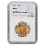 1916-S $10 Indian Gold Eagle MS-64 NGC