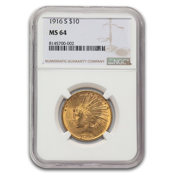 1916-S $10 Indian Gold Eagle MS-64 NGC