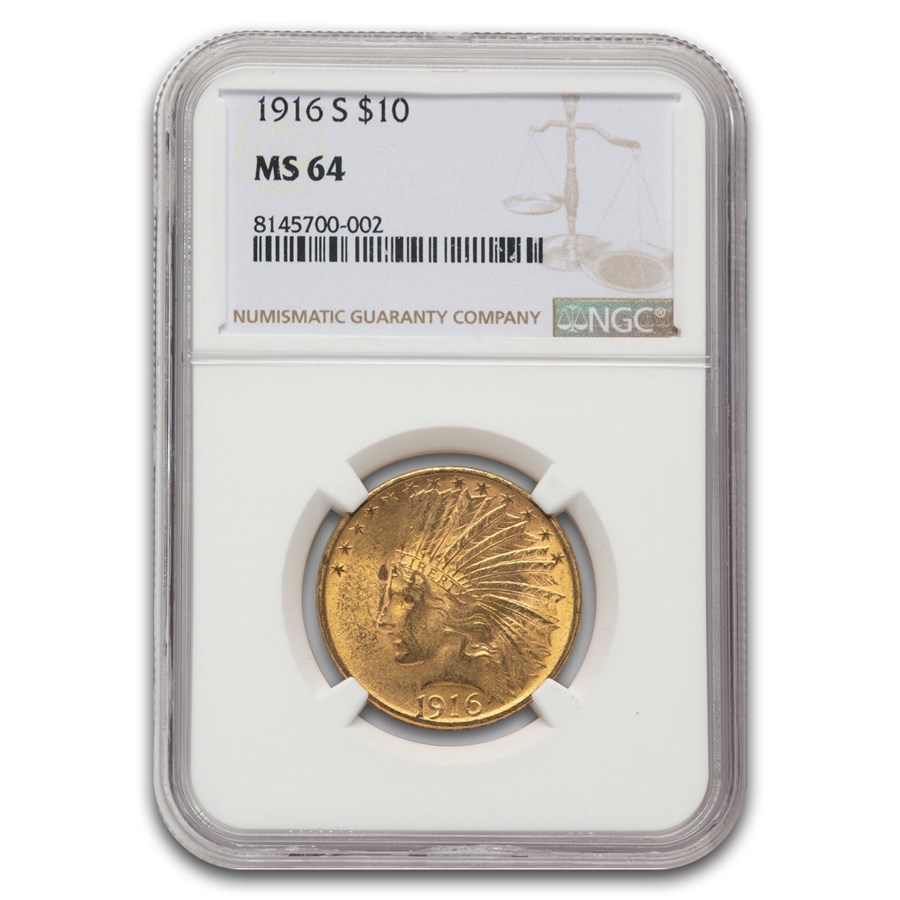 1916-S $10 Indian Gold Eagle MS-64 NGC