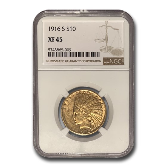 1916-S $10 Indian Gold Eagle XF-45 NGC