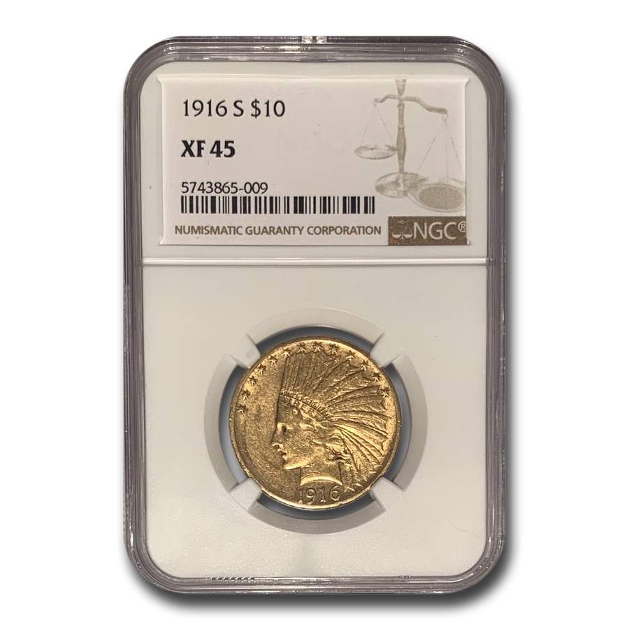 1916-S $10 Indian Gold Eagle XF-45 NGC