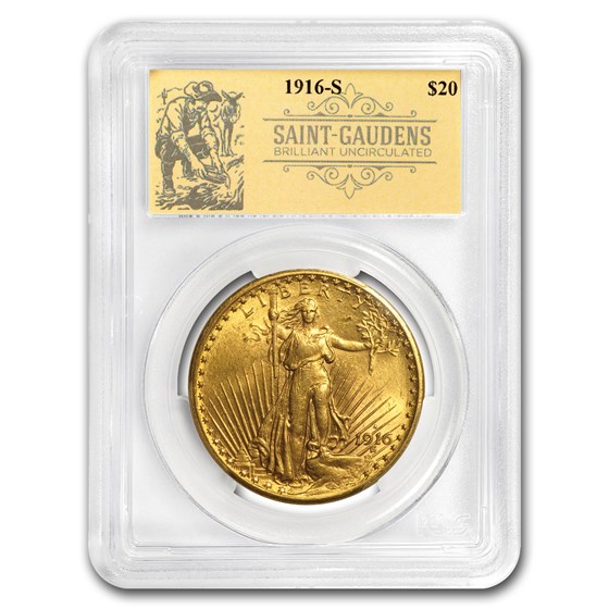 1916-S $20 Saint-Gaudens Double Eagle BU PCGS (Prospector Label) 1916-S $20 Saint-Gaudens Double Eagle BU PCGS (Prospector Label)