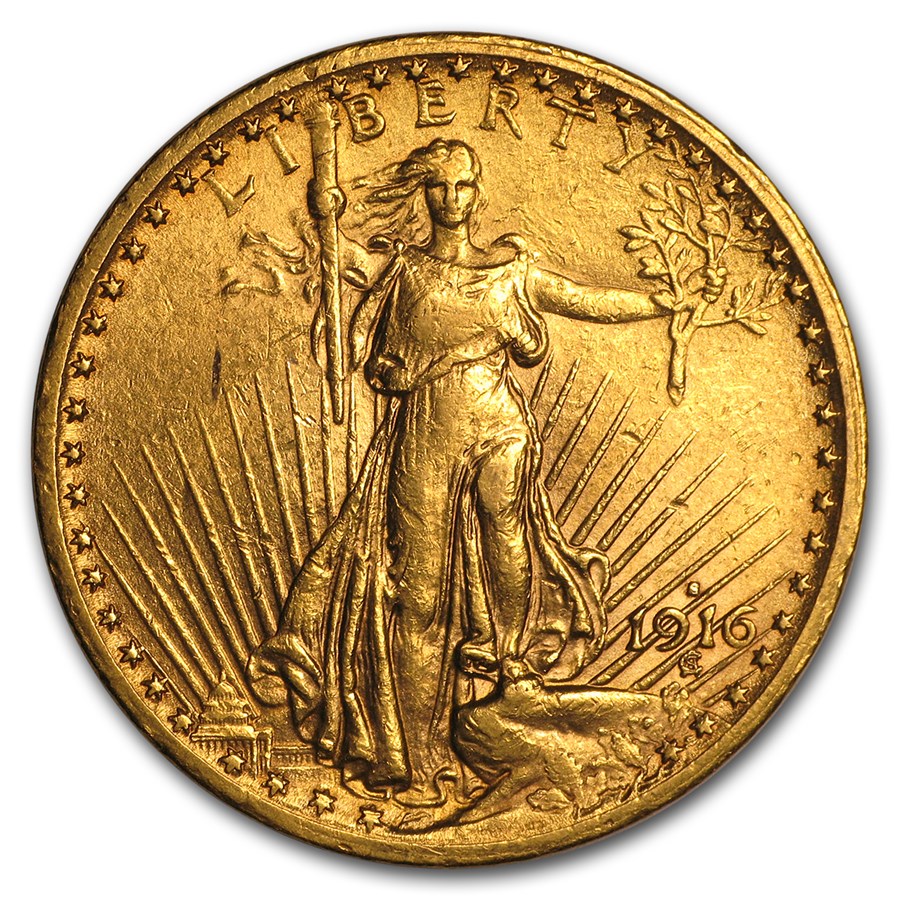 1916-S $20 Saint-Gaudens Gold Double Eagle AU