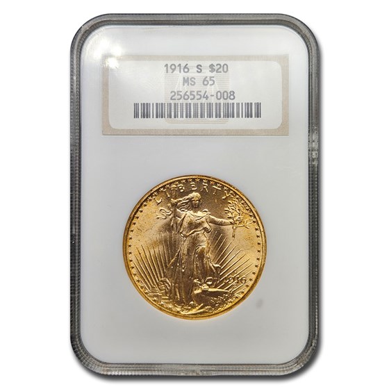 1916-S $20 Saint-Gaudens Gold Double Eagle MS-65 NGC 1916-S $20 Saint-Gaudens Gold Double Eagle MS-65 NGC