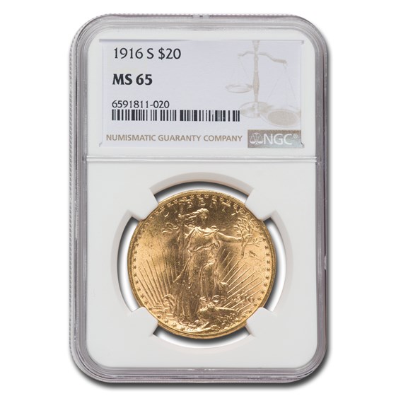 1916-S $20 Saint-Gaudens Gold Double Eagle MS-65 NGC 1916-S $20 Saint-Gaudens Gold Double Eagle MS-65 NGC