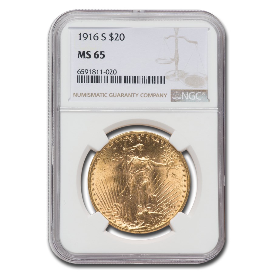 1916-S $20 Saint-Gaudens Gold Double Eagle MS-65 NGC