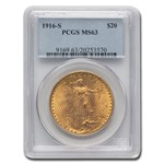 1916-S $20 St Gaudens Gold Double Eagle MS-63 PCGS