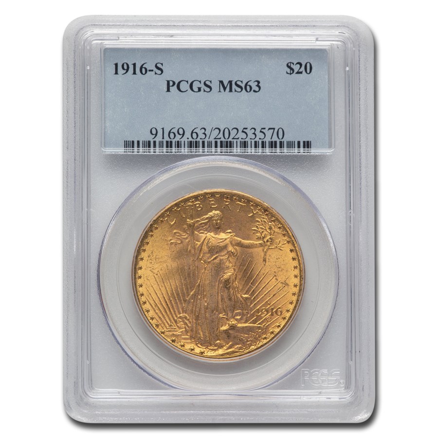 1916-S $20 St Gaudens Gold Double Eagle MS-63 PCGS