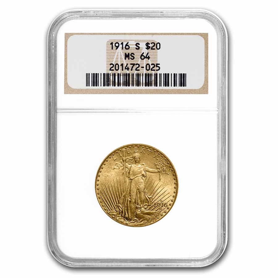 1916-S $20 St Gaudens Gold Double Eagle MS-64 NGC