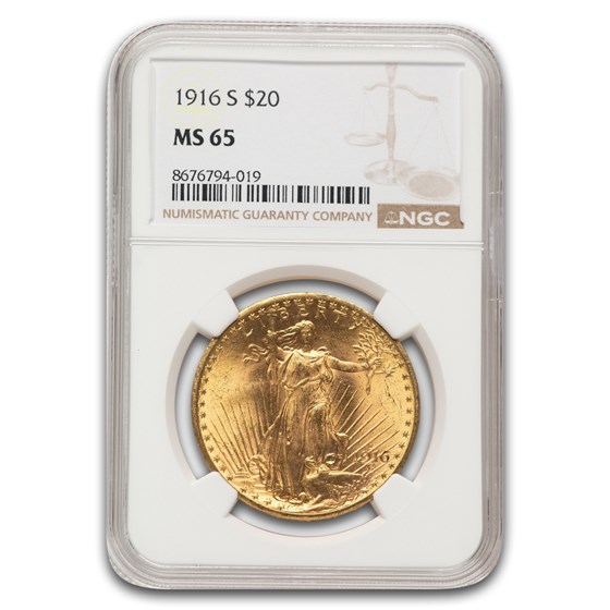1916-S $20 St Gaudens Gold Double Eagle MS-65 NGC