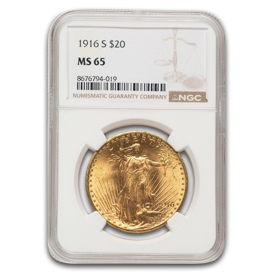 1916-S $20 St Gaudens Gold Double Eagle MS-65 NGC