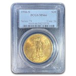 1916-S $20 St Gaudens Gold Double Eagle MS-66 PCGS