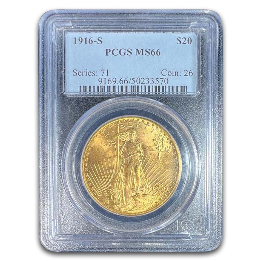 1916-S $20 St Gaudens Gold Double Eagle MS-66 PCGS
