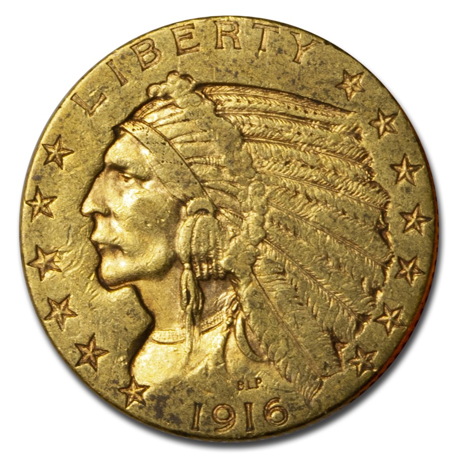 1916-S $5 Indian Gold Half Eagle AU