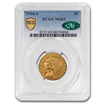 1916-S $5 Indian Gold Half Eagle MS-62 PCGS CAC