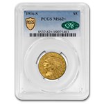 1916-S $5 Indian Gold Half Eagle MS-62+ PCGS CAC