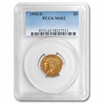 1916-S $5 Indian Gold Half Eagle MS-62 PCGS