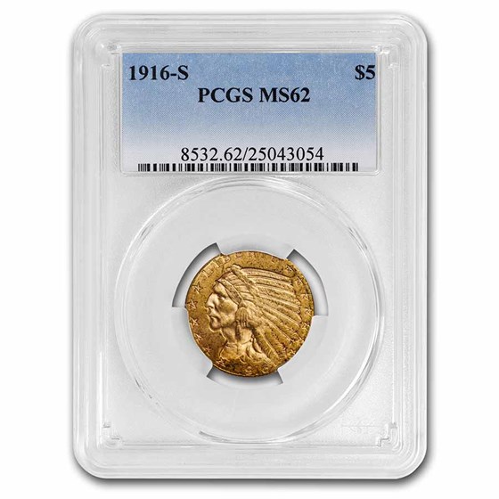1916-S $5 Indian Gold Half Eagle MS-62 PCGS