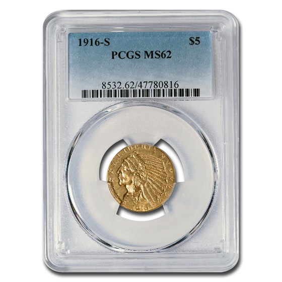 1916-S $5 Indian Gold Half Eagle MS-62 PCGS 1916-S $5 Indian Gold Half Eagle MS-62 PCGS