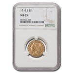 1916-S $5 Indian Gold Half Eagle MS-63 NGC