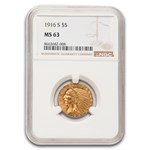 1916-S $5 Indian Gold Half Eagle MS-63 NGC