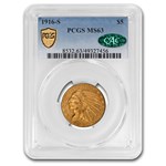 1916-S $5 Indian Gold Half Eagle MS-63 PCGS CAC