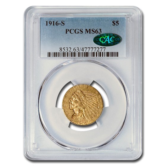 1916-S $5 Indian Gold Half Eagle MS-63 PCGS CAC