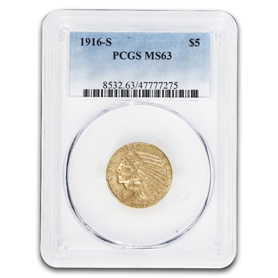 1916-S $5 Indian Gold Half Eagle MS-63 PCGS