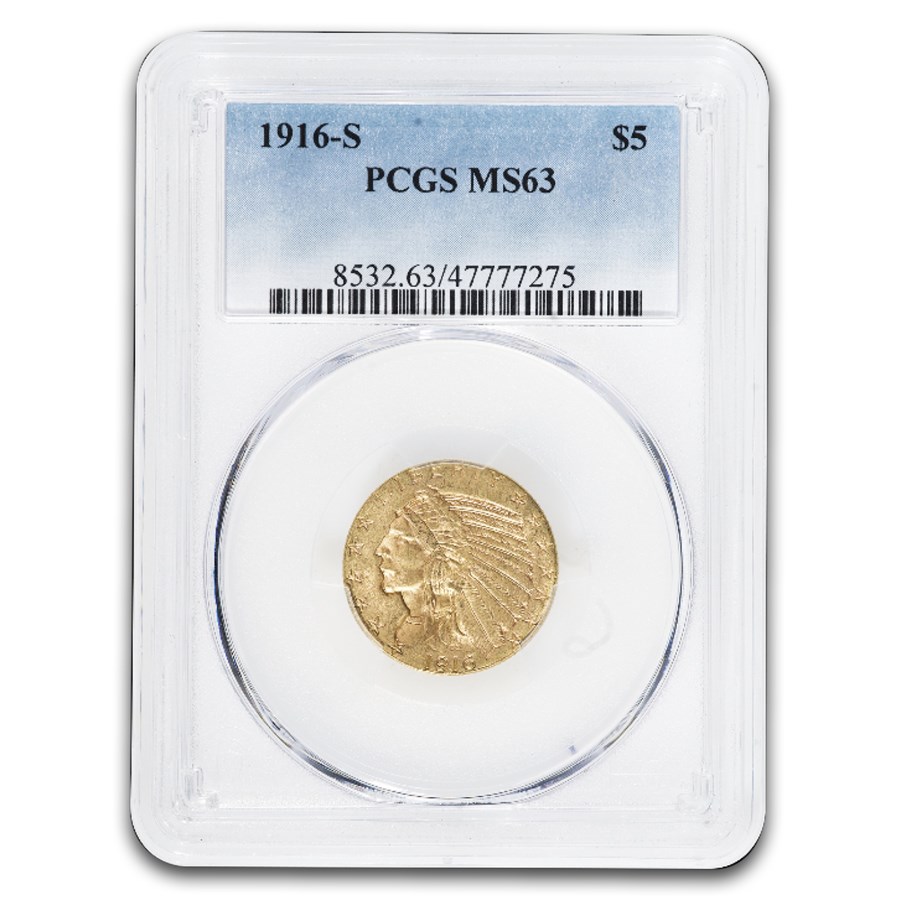 1916-S $5 Indian Gold Half Eagle MS-63 PCGS