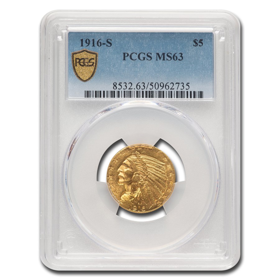 1916-S $5 Indian Gold Half Eagle MS-63 PCGS