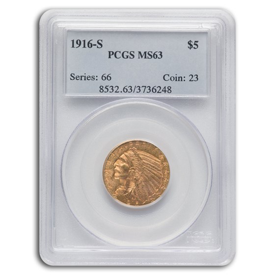 1916-S $5 Indian Gold Half Eagle MS-63 PCGS