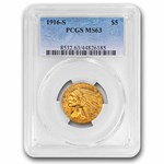 1916-S $5 Indian Gold Half Eagle MS-63 PCGS