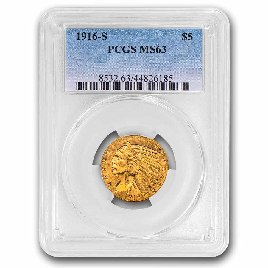 1916-S $5 Indian Gold Half Eagle MS-63 PCGS