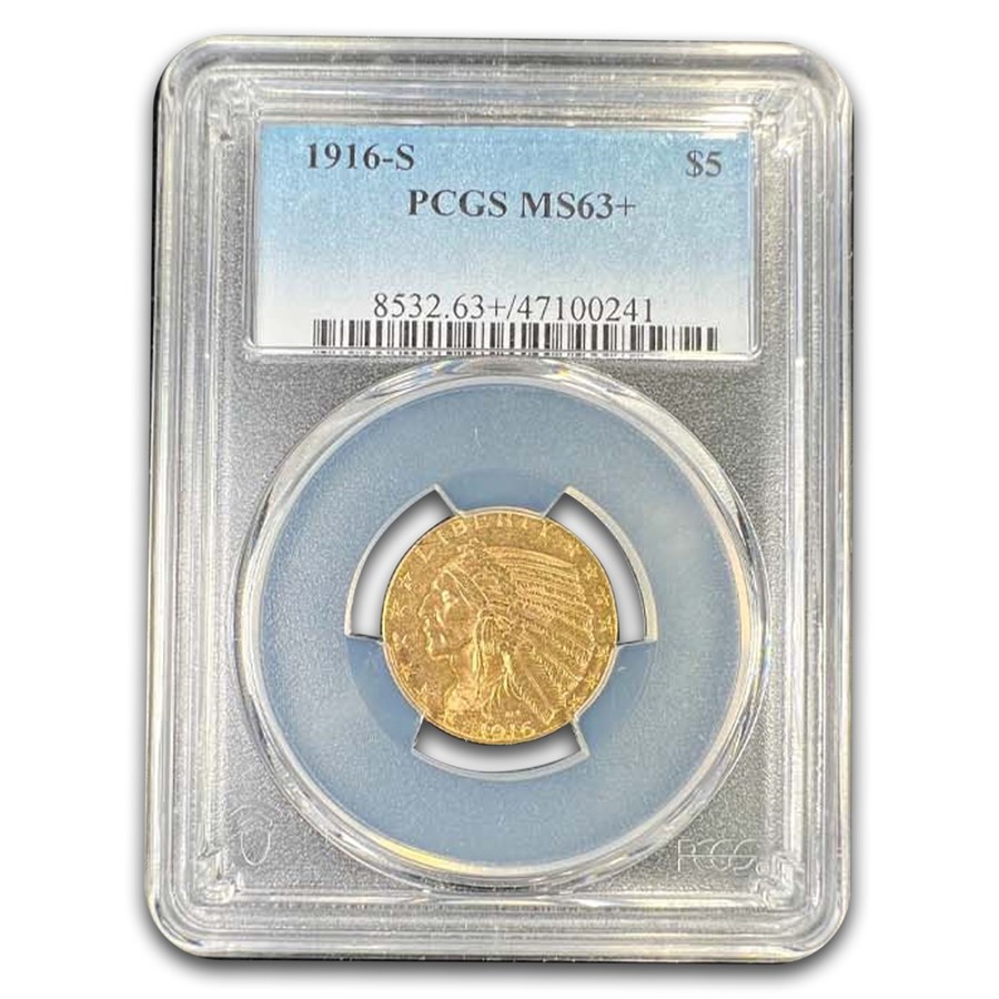 1916-S $5 Indian Gold Half Eagle MS-63+ PCGS