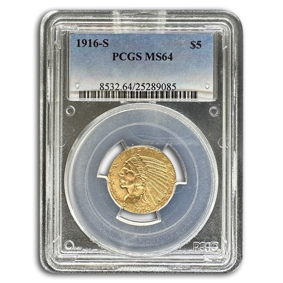 1916-S $5 Indian Gold Half Eagle MS-64 PCGS 1916-S $5 Indian Gold Half Eagle MS-64 PCGS
