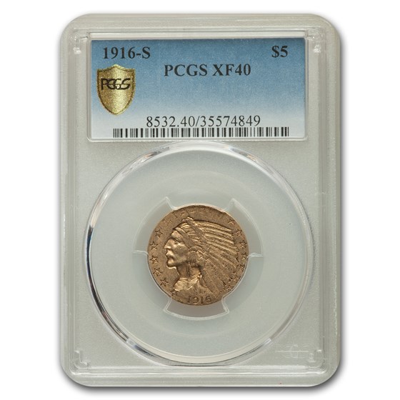 1916-S $5 Indian Gold Half Eagle XF-40 PCGS 1916-S $5 Indian Gold Half Eagle XF-40 PCGS