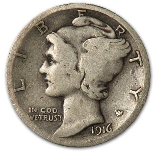 1916-S Mercury Dime Good/VG 1916-S Mercury Dime Good/VG
