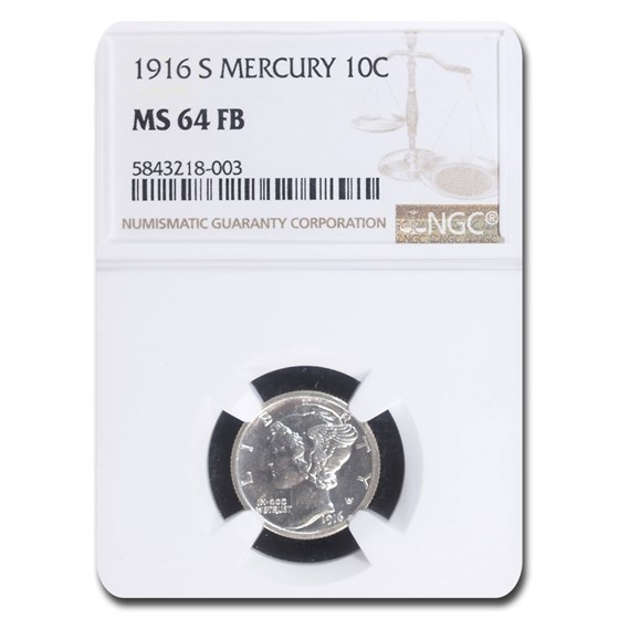 1916-S Mercury Dime MS-64 NGC (FB) 1916-S Mercury Dime MS-64 NGC (FB)