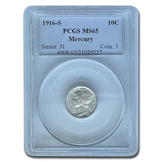 1916-S Mercury Dime MS-65 PCGS 1916-S Mercury Dime MS-65 PCGS