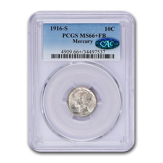 1916-S Mercury Dime MS-66+ PCGS CAC (FB) 1916-S Mercury Dime MS-66+ PCGS CAC (FB)