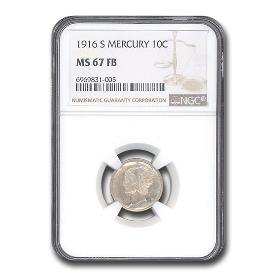 1916-S Mercury Dime MS-67 NGC (FB) 1916-S Mercury Dime MS-67 NGC (FB)