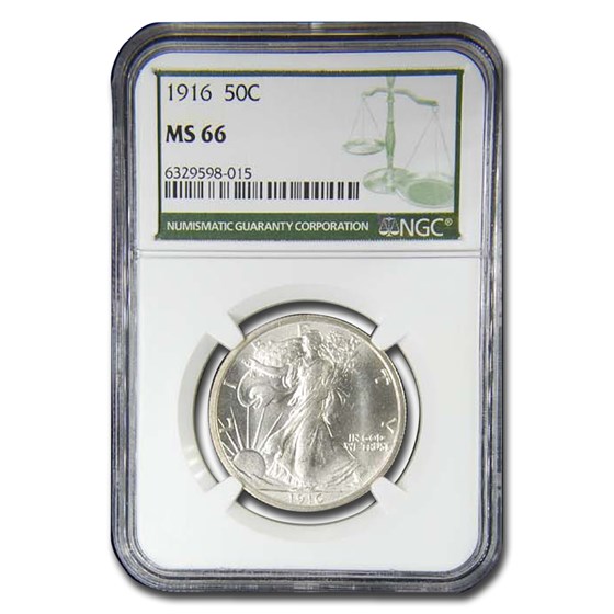 1916 Walking Liberty Half Dollar MS-66 NGC (Green Label) 1916 Walking Liberty Half Dollar MS-66 NGC (Green Label)