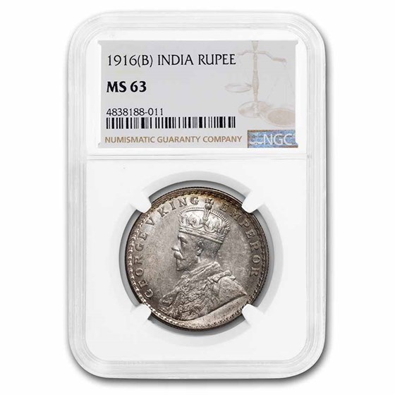 1916(b) India Silver Rupee George V MS-63 NGC 1916(b) India Silver Rupee George V MS-63 NGC