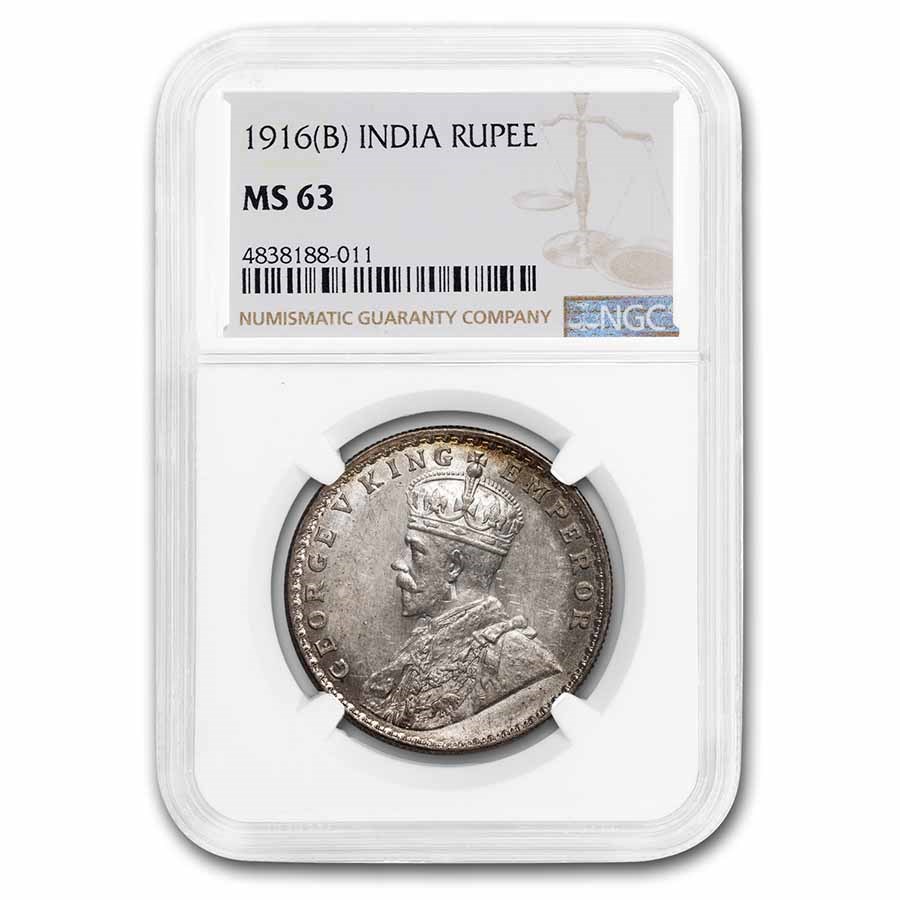 1916(b) India Silver Rupee George V MS-63 NGC