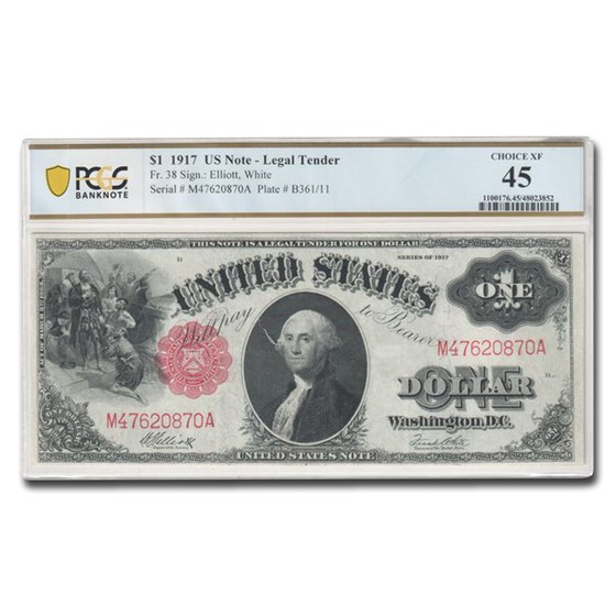 1917 $1.00 Legal Tender CH XF-45 PCGS (Fr#38M) 1917 $1.00 Legal Tender CH XF-45 PCGS (Fr#38M)
