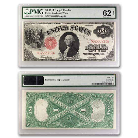 1917 $1.00 Legal Tender George Washington CU-62 EPQ PMG (Fr#39) 1917 $1.00 Legal Tender George Washington CU-62 EPQ PMG (Fr#39)