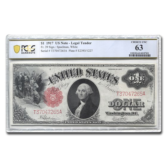 1917 $1.00 Legal Tender George Washington CU-63 PCGS (Fr#39) 1917 $1.00 Legal Tender George Washington CU-63 PCGS (Fr#39)