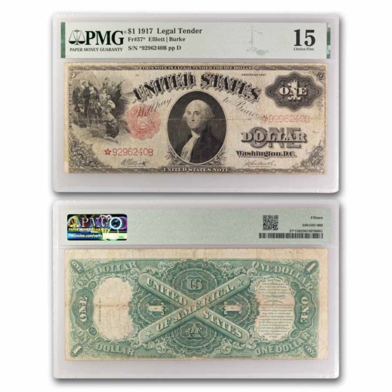 1917* $1.00 Legal Tender George Washington F-15 PMG (Fr#37*) Star 1917* $1.00 Legal Tender George Washington F-15 PMG (Fr#37*) Star
