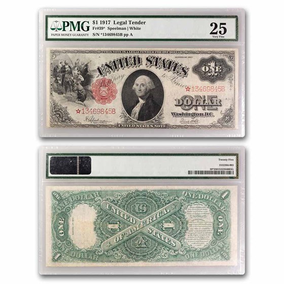 1917* $1.00 Legal Tender Washington VF-25 PMG (Fr#39*) Star Note 1917* $1.00 Legal Tender Washington VF-25 PMG (Fr#39*) Star Note