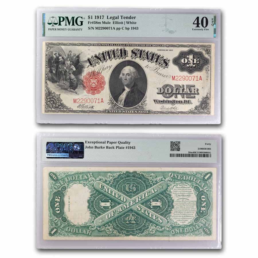 Buy 1917 $1 Legal Tender XF-40 EPQ Burke Back Plate | APMEX